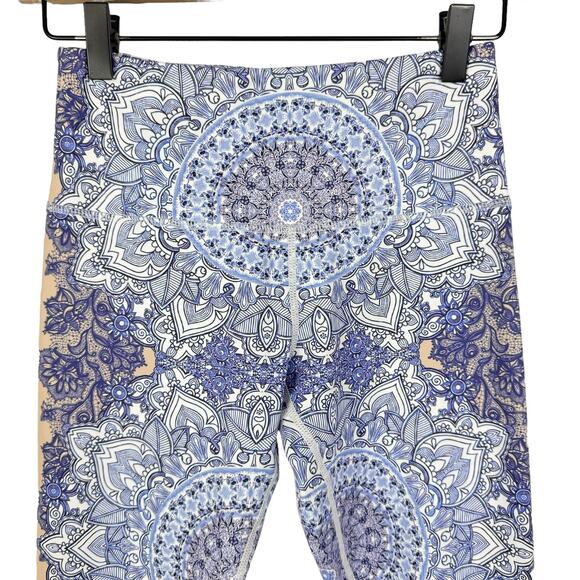 Just Live China Blue Mandala Print Mid Rise Full Length Yoga Leggings - Picture 2 of 5
